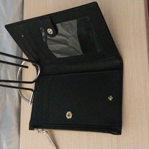 Dots Small Slim Bifold wallet 5.5"x3" black with silver glitter polka dots - Picture 6 of 6